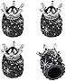 JUSTTOP Car Tire Valve Stem Caps, 4 Pack Handmade Crown Crystal Rhinestone Car Stem Air Caps Cover, Attractive Dustproof Bling Car Exterior Accessories, Universal for Most Vehicles-Crown Black