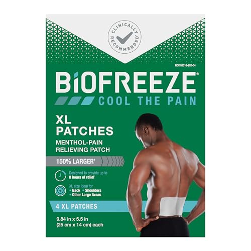Biofreeze XL Pain Relief Patches, Menthol Pain Patches for Lower Back, Neck, Knee, & Shoulder, Comfortable & Flexible Fabric Stays in Place, FSA Eligible, 4 ct