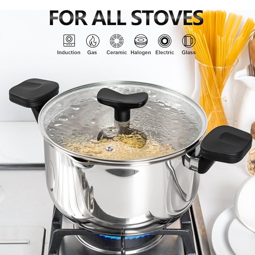 MICHELANGELO Stainless Steel Pasta Pot with Strainer Lid - Pasta Cooker | 6 Quart Induction Pot with Lid, 6 Qt Spaghetti Pot with Strainer Lid - Image 6