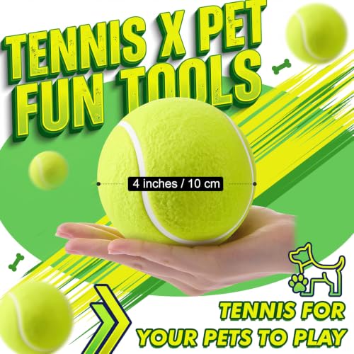 Image of Sratte 6 Pieces Giant Large Tennis Ball for Dogs 4'' Inflatable Large Dog Toy Balls for Indoor Outdoor Training Playing Sports (Fluorescent Yellow)