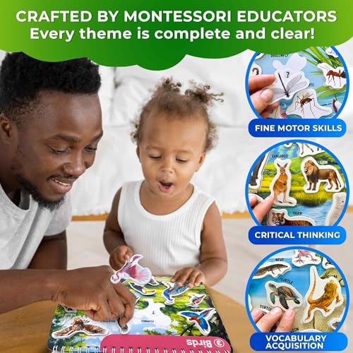 Image of Montessori Busy Book for Kids Ages 4-8 - My Preschool Toddler Busy Book 3-5 | Velcro Pre K Toddler Learning Busy Book for Homeschooling - 15 Kids Educational Animal - 15 Activities with 178 Elements