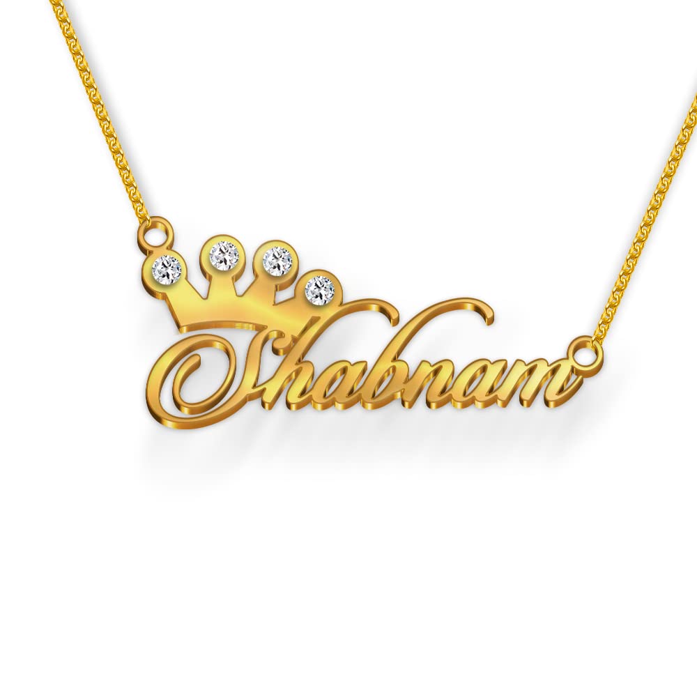 DREAMRAX Shabnam Name Necklace in Gold Polish with Crown & Diamond Accent, Personalized Custom Jewelry, Cursive Font, Splash Proof & Anti-Tarnish, Regal Gift for Women & Girls, Best for Gifting (B09XHKJWXP) Amazon Price History, Amazon Price Tracker