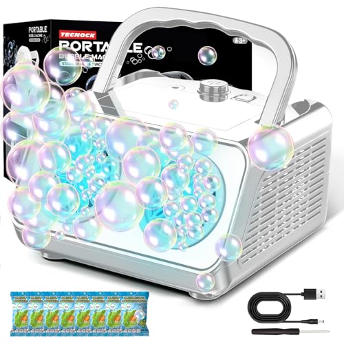 Tecnock Plug In Bubble Machine, Automatic Bubble Blower 20000+ Bubbles Per Min, Upgrade Bubble Maker for Kids Toddler, Portable Bubble Maker with 2 Fans,Outdoor Toys for Parties Birthday