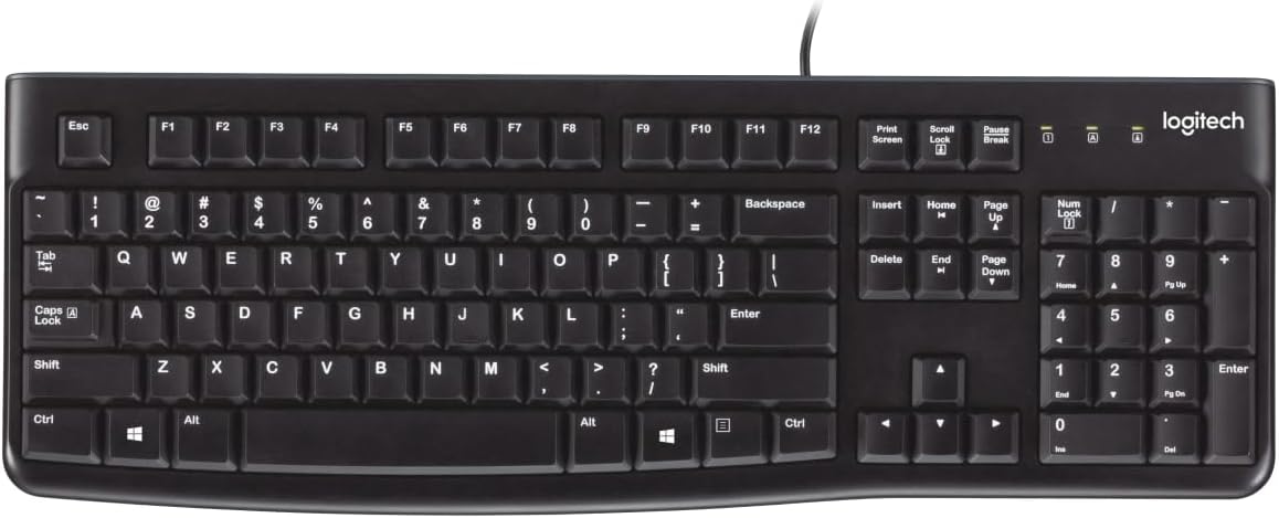 Logitech K120 Wired Keyboard for Windows, USB Plug-and-Play, Full-Size, Spill-Resistant, Curved Space Bar, Compatible with PC, Laptop