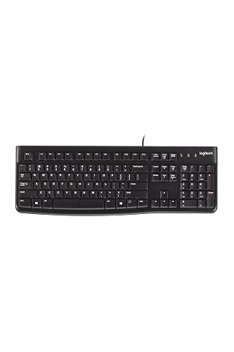 Logitech K120 Wired Keyboard for Windows, USB Plug-and-Play, Full-Size, Spill-Resistant, Curved Space Bar, Compatible with PC, Laptop