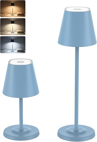 Miniatura 10 de Lámpara de mesa LED inalámbrica recargable, 3 alturas ajustables, lámpara de batería de 5500 mAh, lámpara táctil de atenuación de 3 colores, lámpara