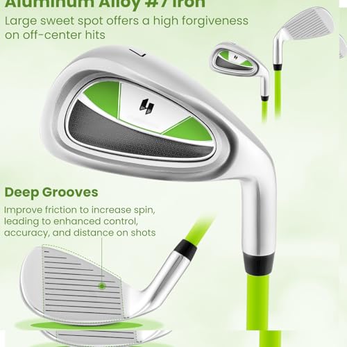 COSTWAY Junior Practice Golf Club, 8-10 Years Children Golf Putters Right Hand with Fiberglass Shaft & Headcover, Individual Golf Driver for Boys and Girls (Green, #7 Iron) - Image 2