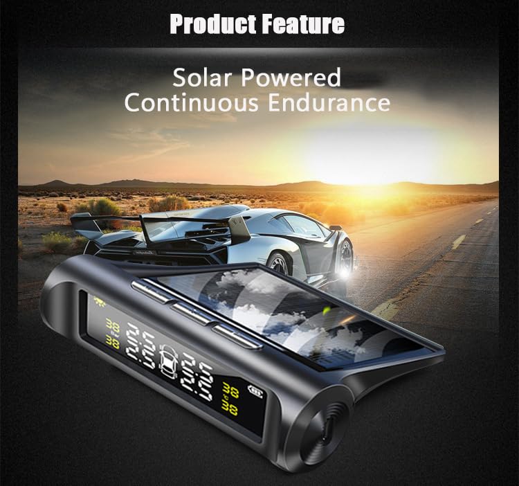 Tpms Sistema de monitoreo Alarma presión neumáticos automóvil con 4 sensores externos Pantalla Inteligente Solar Advertencia Temperatura