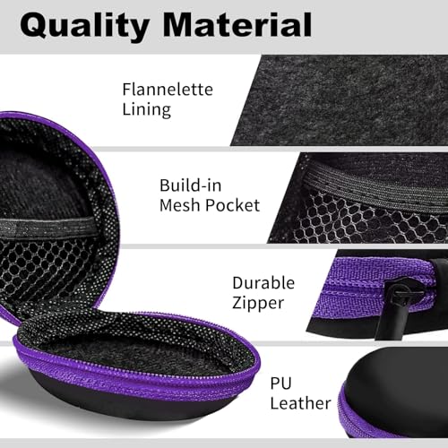 Image of Round Earbud Case Portable EVA Carrying Case Storage Bag Cell Phone Accessories Organizer with Carabiner for Earphone, Earbud, Earpieces, SD Memory Card, Camera Chips, Purple