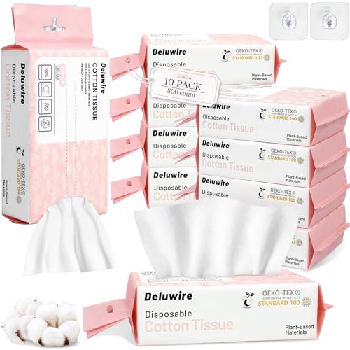 Image of 800 Count Disposable Face Towels, Soft & Skin Friendly Face Towelettes Disposable, Facial Tissue Dry Wipes for Women Cleansing