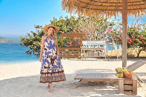 Image of GRACE KARIN 2026 Women's Floral Halter Maxi Dress Boho Summer Beach Sundress with Tiered Ruffle Skirt