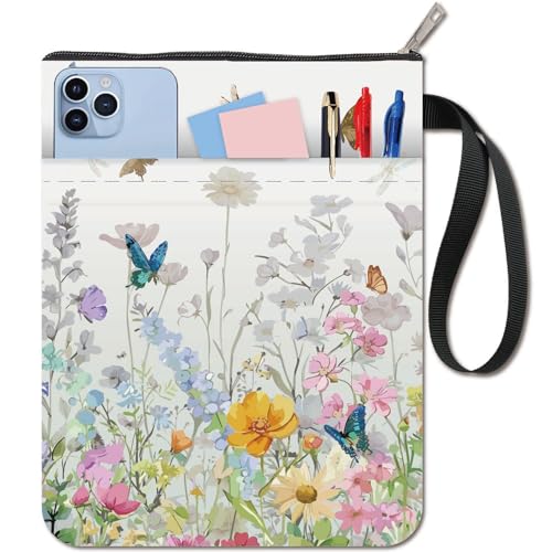 CRASPIRE Flower Book Covers Butterfly Book Sleeve Book Protector for Paperbacks Washable Fabric Cloth Book Cover with Zipper and Extra Sleeve Pocket for Book Lovers Classmate Gifts