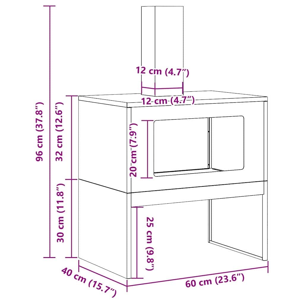 Brasero marrón 60 x 40 x 96 cm, acero resistente a la intemperie, estufa de jardín con chimenea para eventos al aire libre, resistente a la intemperie, hoguera abierta, diseño duradero