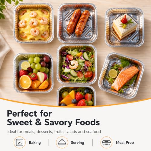 Image of 8x8 Thickened Aluminum Foil Pans, 20Pack Disposable Aluminum Pans for Roasting, Baking, Cooking, Food Prep, Chafing, Steam Table, Oven, Cake, and Party Catering.