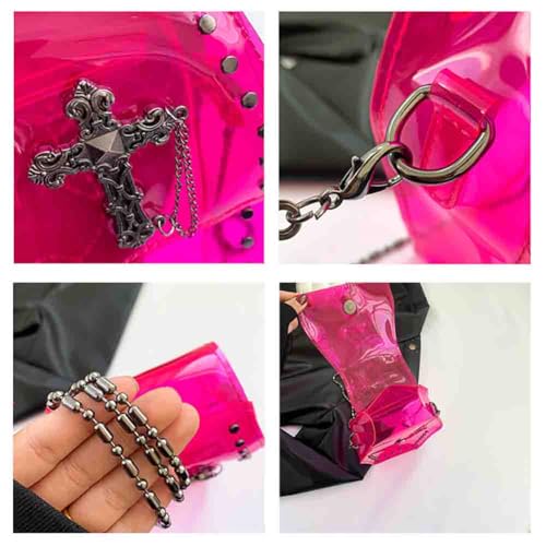 Image of Gothic Rivet Coffin Shape Crossbody Bag, Women's Studded Cross Transparent Shoulder Bag, Novelty Vintage Punk Phone Purse
