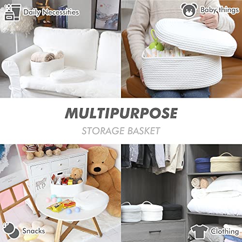 Sea Team Oval Cotton Rope Storage Basket With Lid, Lidded Woven Storage Bin, Nursery Storage Container, Diaper Caddy, Baby Shower Basket, Box, Organizer, 15 X 11 X 6.5 Inches (Medium, White) #TOP1