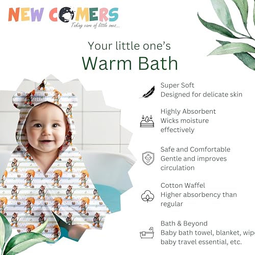 Image of NEW COMERS 100% Pure Cotton Waffle Hooded Wrapper - Baby Towel for New Born | Big Size 50cm x 26cm | Soft, Safe & Skin-Friendly | Perfect for Newborns 0-5 Years | Breathble Absorbant (Multicolor 2)