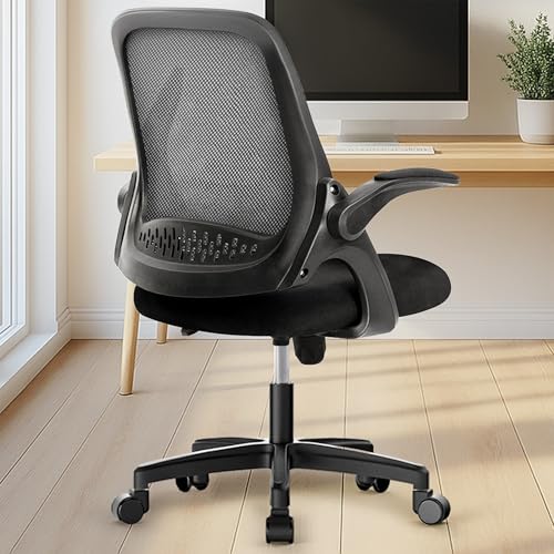 NEO CHAIR Office Desk Computer Gaming Ergonomic Chair with Lumbar Back Support Adjustable Height Swivel Wheels Flip-up Arms Mesh Chair for Home or Office (Black)