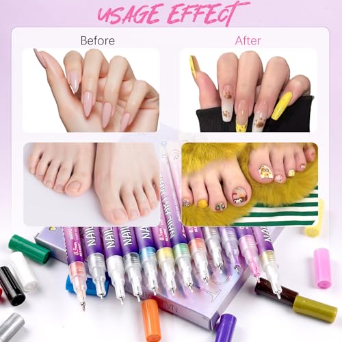 Image of 12 Color Nail Art Pens, 2026 Upgrade 0.5 MM Nail Polish Pens Drawing Painting Point Liner Acrylic Painted Pen Kit, DIY Nails Art Design Manicure Tools Christmas Gifts (2 Set)