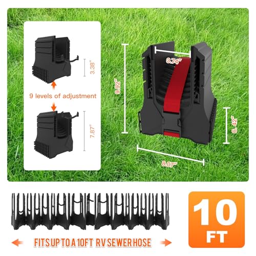 Image of 10 FT RV Sewer Hose Support, Camper Sewage Hose Holder, Flexible Telescoping Waste Hose Support, Adjust Height Drain Hose Stand, Quick Folds for Travel Trailers Septic Hose Support