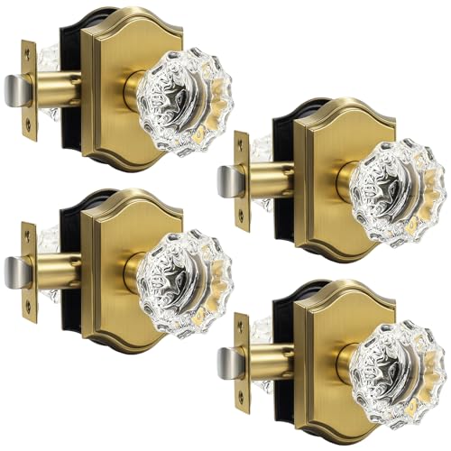 KNOBWELL Octagonal Crystal Door Knobs Interior, Glass Door Lock in