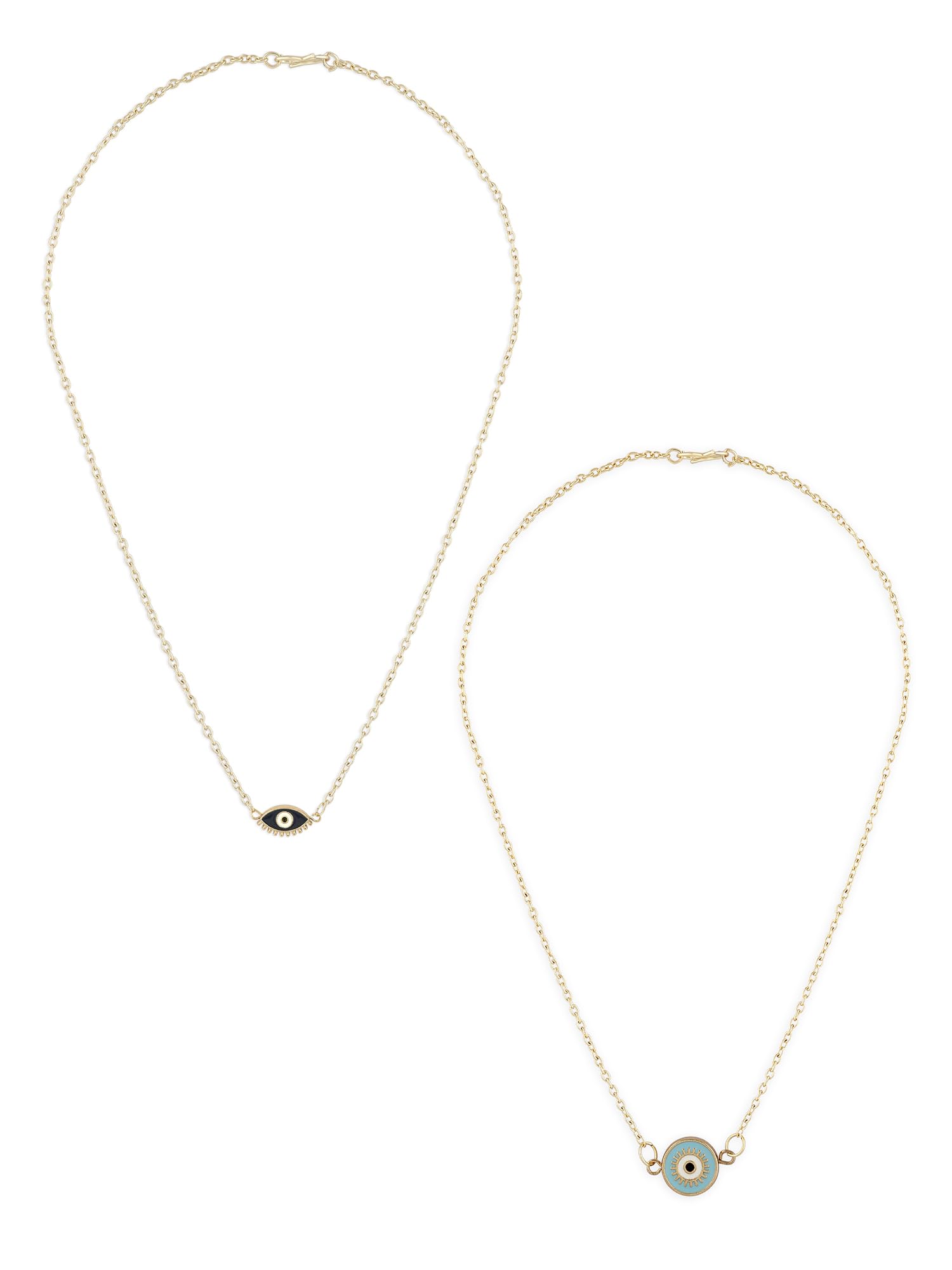 ZAVERI PEARLS Set Of 2 White & Blue Enamelled Evil eye Pendant & Chain For Women-ZPFK16835 (B0CMHF56YS) Amazon Price History, Amazon Price Tracker