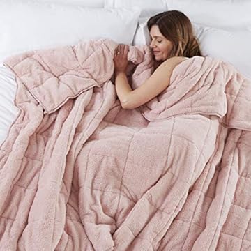 TEDDY FLEECE Weighted Blanket for Adults Soft Sherpa Throw Sleep Therapy Autism Sensory Anxiety Stress Relief Insomnia Sleeping Aid (Blush Pink, King Size - 150cm x 200cm - 8kg (17.6lb))