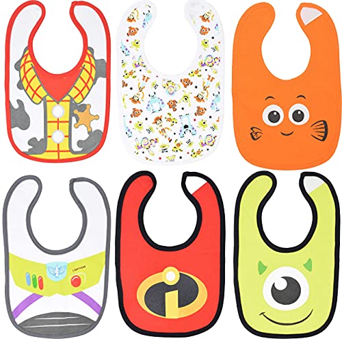 Disney Pixar Baby Boys 6 Pack Bibs Toy Story Incredibles Nemo Monsters Infant