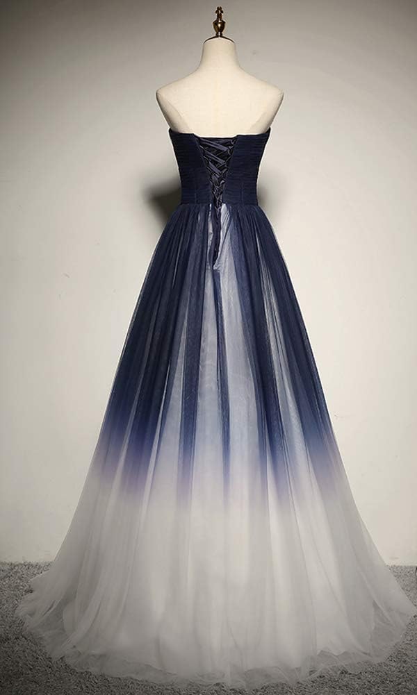 Kivary Women's Gradient Tulle Long Ombre Prom Dress Pleats Formal Evening Gowns