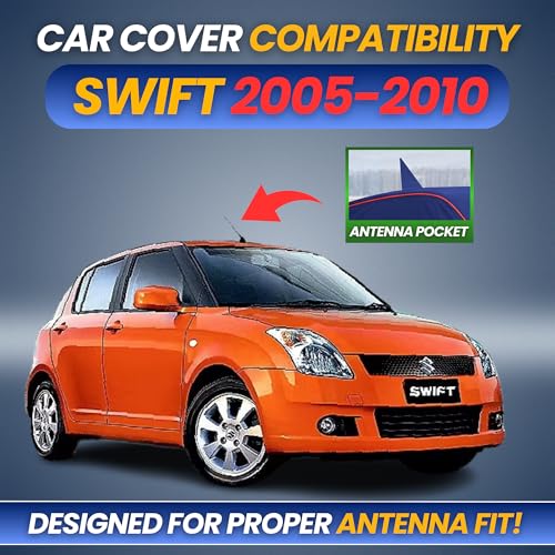Image of 100% Waterproof Car Cover for Maruti Suzuki Swift 2005-2010 | All-Weather, Dustproof & UV Protection | Heavy-Duty 3-Layer Fabric | Custom Fit with Mirror & Antenna Pocket | Navy Blue