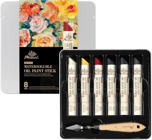 PHOENIX Professional Oil Paint Stick - Set of 6 Basic Colors 37ml Large Soft Water Soluable Pastels with Knife Gift for Oil Painter