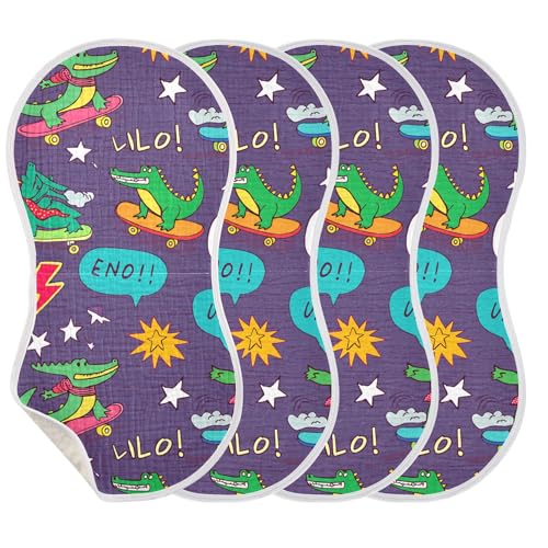 xigua Crocodiles Muslin Baby Burp Cloths Set of 2, Super Soft & Absorbent Burping Rags, Cotton Burp Clothes Shower Gift for Newborn, Baby Girls and Boys3
