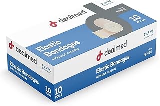 Dealmed 2" Elastic Bandage Wrap with Self-Closure – 10 Elastic Bandages, 5 Yards Stretched Compression Bandage Wrap, Wound...