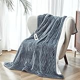SNUGSUN Heated Blanket Throw Size, Soft and Cozy Electric Heating Blanket for Bed, Automatic Safety System 6 Heating Levels & 4 Hours Auto-Off, 50' x 60' Dark Grey