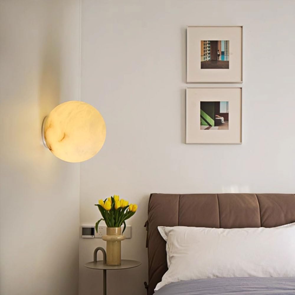 Mid Century Modern Cloud Stone Wall Lamp Vintage Wall Sconce Light with Globe Bedroom Wall Light Kitchen Light Fixture Frosted White Marble Wall Mounted Lamp for Children Rooms Home Decor