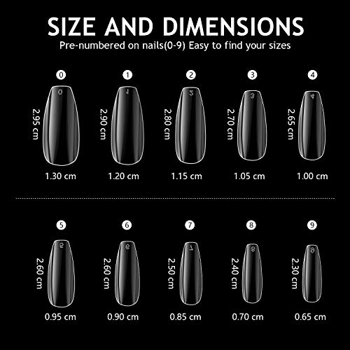 Coffin Fake Nails, iBealous False Nail Full Cover Clear Ballerina 500 Pcs Acrylic Nail Tips with Case, 10 Sizes
