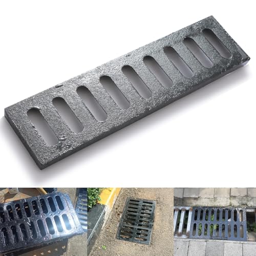 Image of Cast Iron Drain Grate,17 * 4.5 in Outdoor Drain Cover, Heavy Duty B125 Class Channel Grate, Black Rectangle Drainage Grate, Metal Sewer Grate for Concrete Floor, Yard, Driveway & Garage.