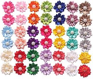 YAKA 40PCS(20Paris) Cute Dog Hair Bows with Rubber Bands Pearls Flowers Topknot Dog