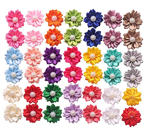40-Piece Cute Dog Hair Bow Set with Pearls, Flowers, and Rubber Bands for Topknots