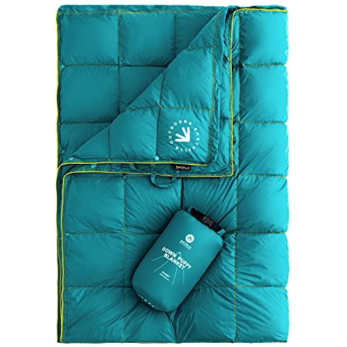 Easthills Outdoors 2 Person Down Puffy Camping Blanket 650 Fill Power Lightweight and Warm Water Resistant Backpacking Quilt - Ideal for Outdoors, Travel, Stadium, Festivals, Beach Trips Green