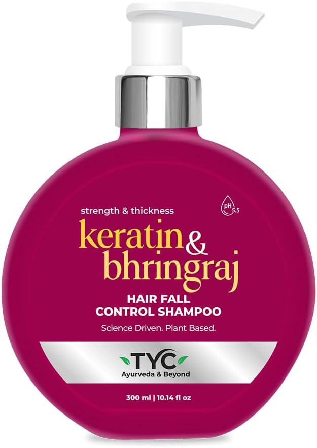 Ayurvedic Hair Fall Control Shampoo With Plant Keratin And Bhringraj|3-In-1 Organic Shampoo With Conditioner|Sulphate Free|Helps Reduce Hair Breakage And Hair Thinning|Ph 5.5