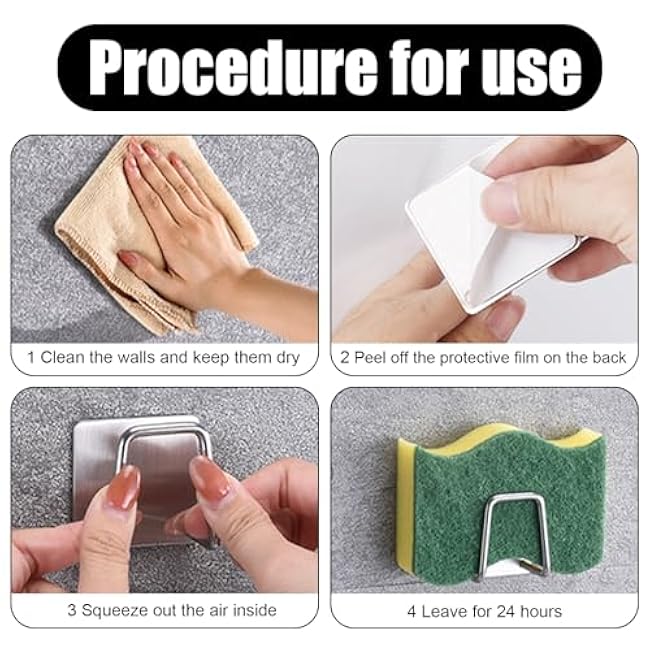 4Pcs Sponge Holder for Kitchen Sink, SUS304 Stainless Steel Dish Sponge Holder Strong Adhesive Sink Sponge Holder, Rustproof & Waterproof Kitchen Caddy, Black