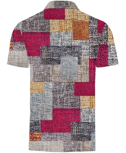 Casual Polo Shirts for Mens: Short Sleeve Color Block Patchwork Graphic Print Golf Clothes3
