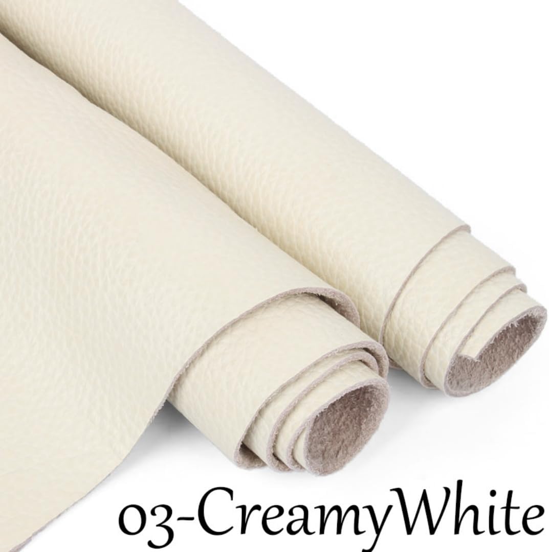 15.74 X 31.49'' Soft Lychee Grain Genuine Leather Sheets, 1.5mm Thick Leather Sheets for Leather Working, First Layer Cowhide Genuine Leather Sheets for Crafting(Creamy White)