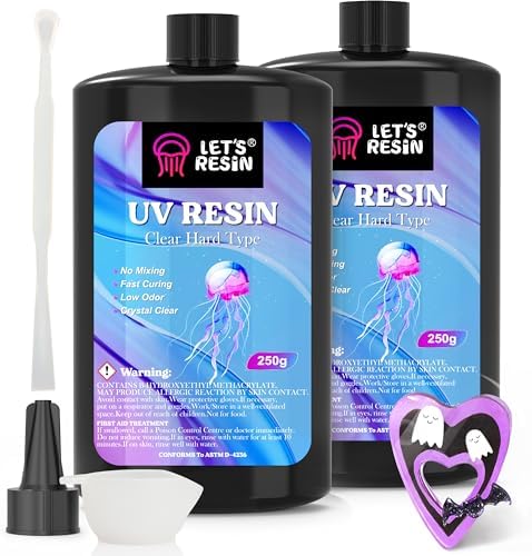 LET'S RESIN UV Resin, Upgraded 500g Crystal Clear UV Resin Hard, Low Odor Ultraviolet Epoxy Resin, UV Light Cure Solar Sunlight Activated Glue for Jewelry, Craft Decoration