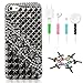 STENES Bling Case Compatible iPhone 11 - Stylish - 3D Handmade [Sparkle Series] Punk Silver Skull Rivet Design Cover with Cable Protector [4 Pack] - Black