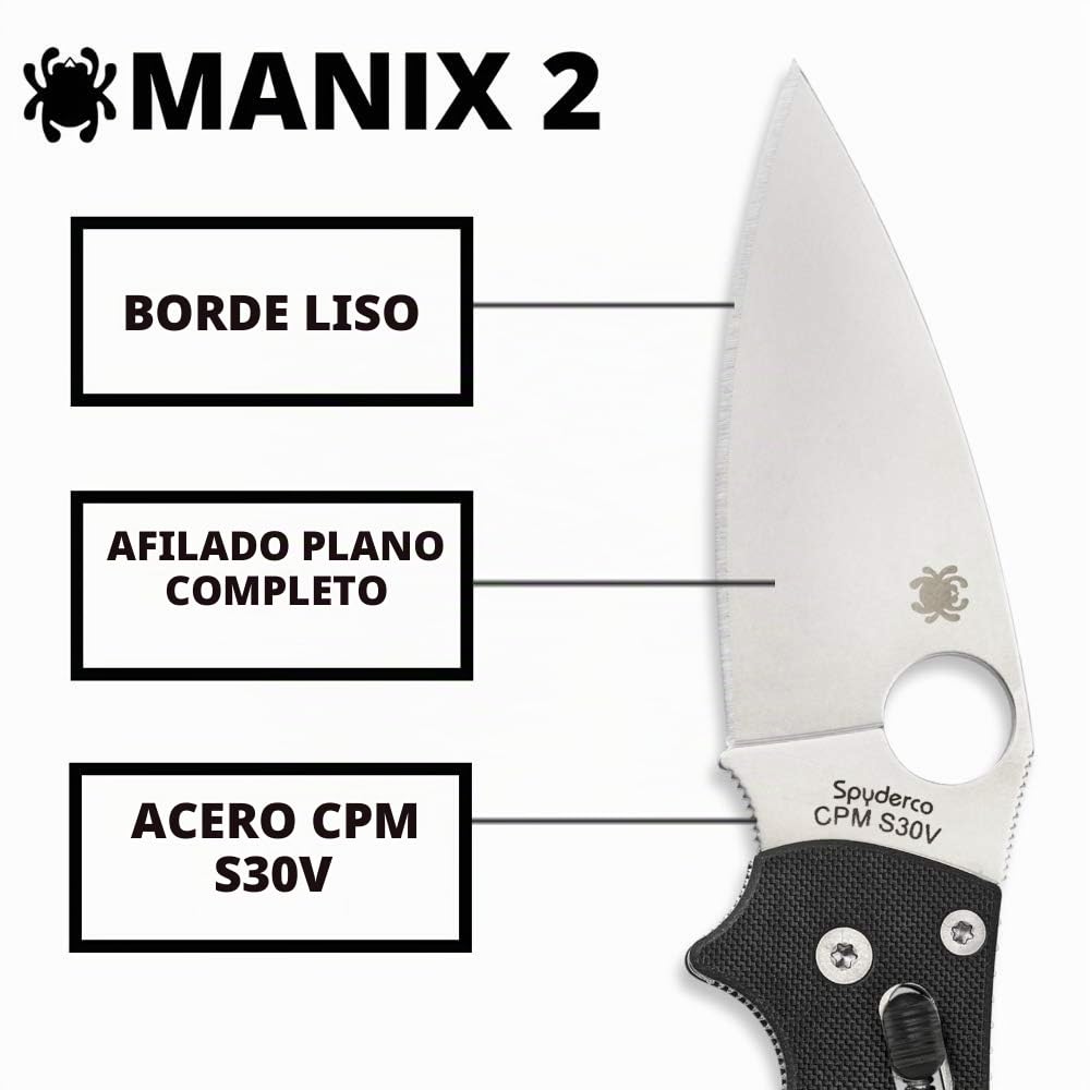 Spyderco Manix 2 Plain Edge Folding Knife, Black/Silver