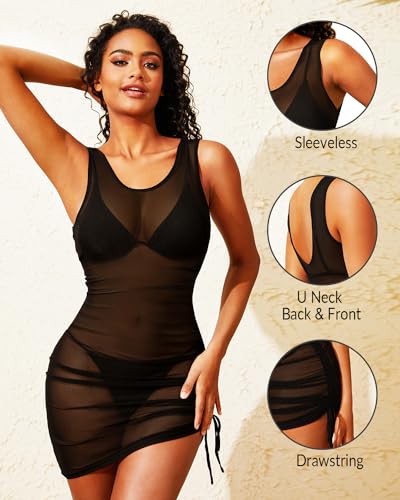 Pinup Fashion Women's Swimsuit Cover Up Sexy Sheer Sleeveless Mesh Swimwear Bikini Coverup Dress2