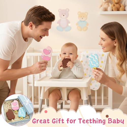 Image of 3Pcs Summer Silicone Teether Toy for Babies, Ice Cream Teething Toys