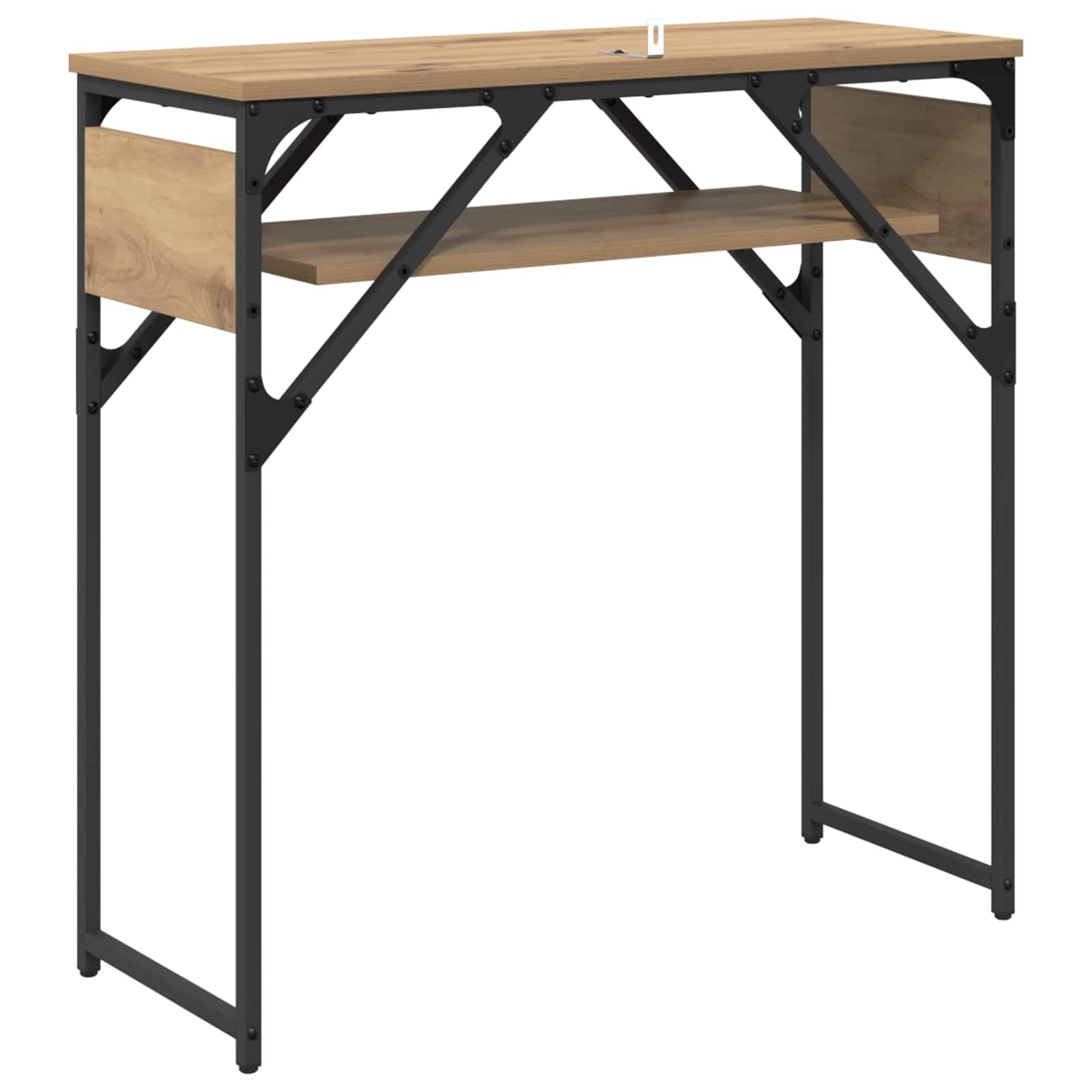 Tavolo consolle in rovere Artisan, 75 x 30 x 75 cm, con 2 ripiani, spazio per ufficio e home office, design robusto per studio, salvaspazio e durevole, in stile industriale